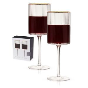 Viski -  Meridian Wine Glasses with Gold Rim, Crystal Clear